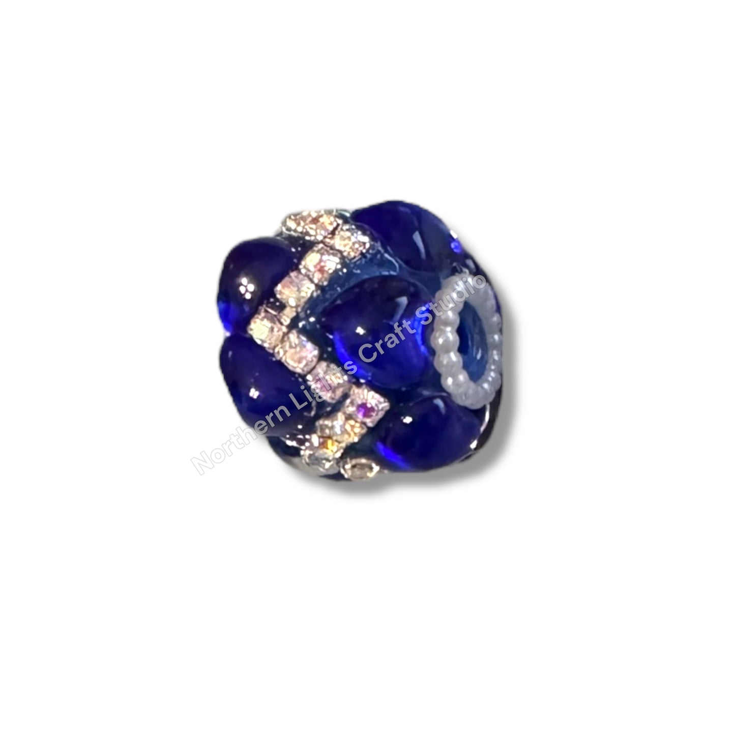 Zig Zag Glass Heart and Rhinestone Fancy Bead - 5pc.