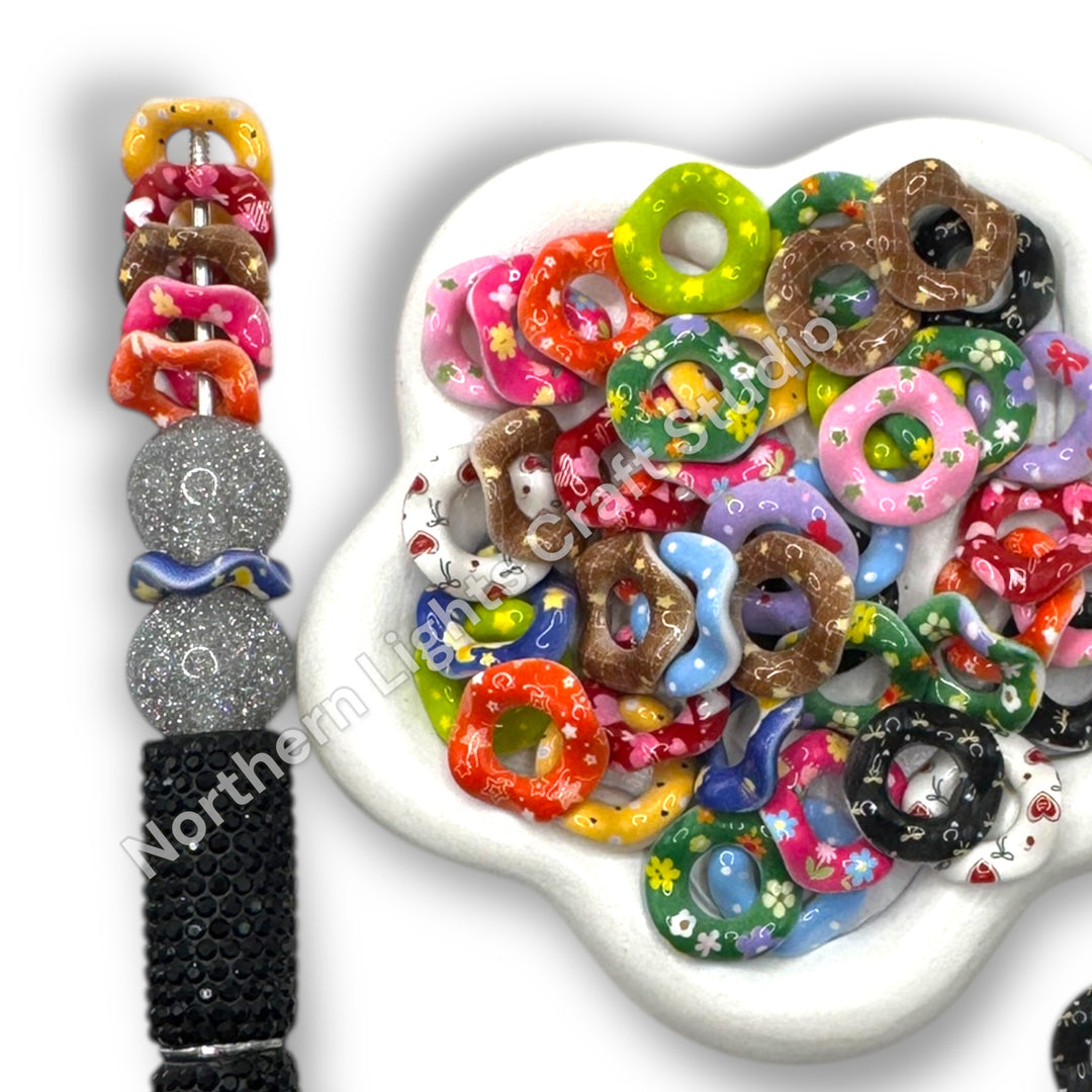 Printed Colorful Wavy Spacer Mix 16mm - 50pc.