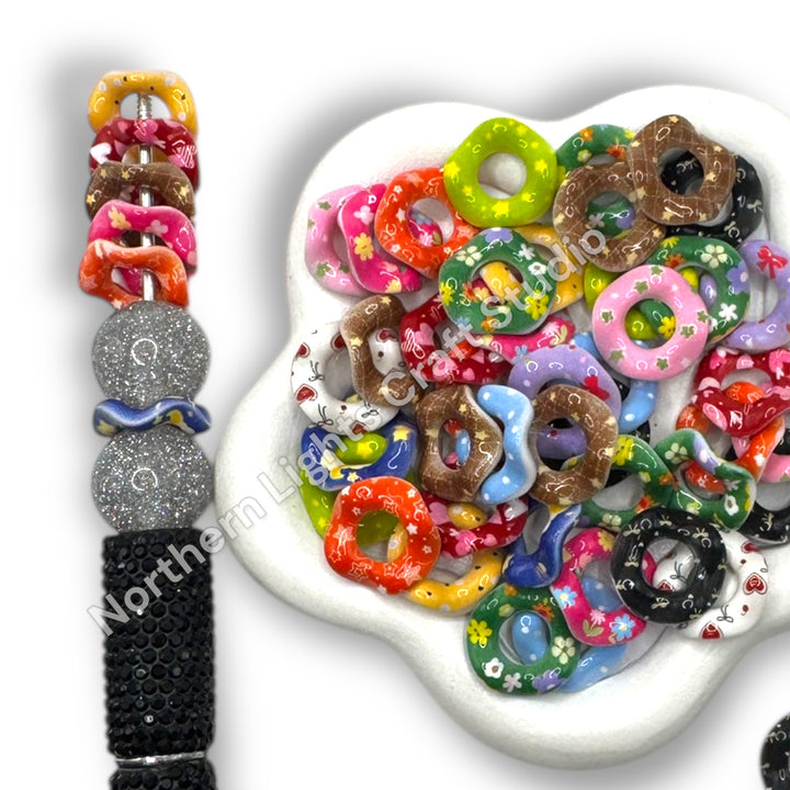Printed Colorful Wavy Spacer Mix 16mm - 50pc.