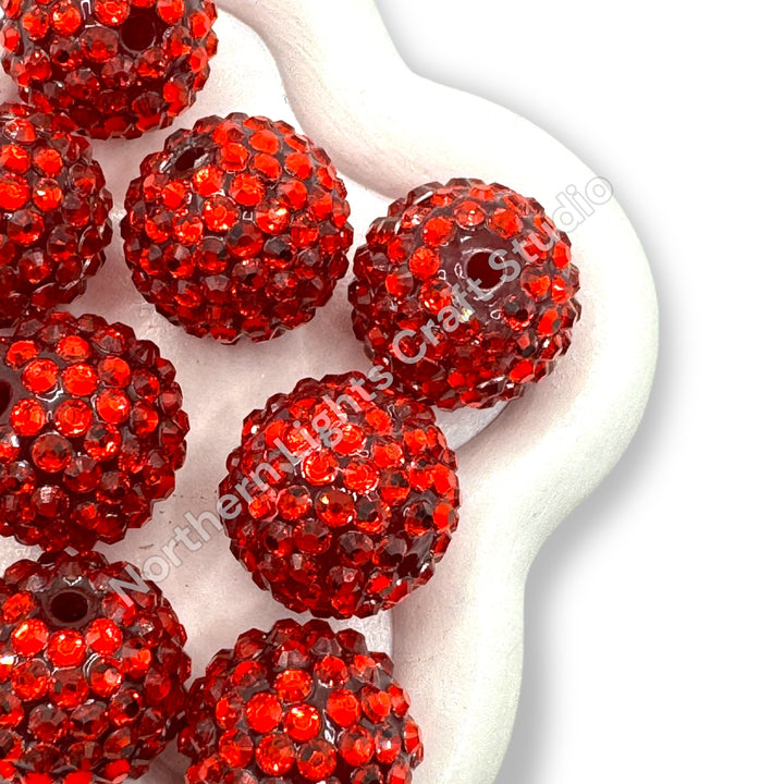 Red 20mm Acrylic Rhinestone Bubblegum Beads - 10pc.