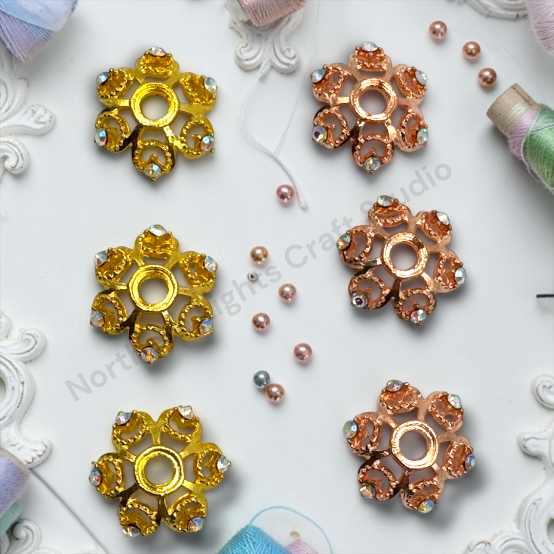 Daisy Metal Flower Rhinestone Silver 18mm Bead Cap  - 10pc.