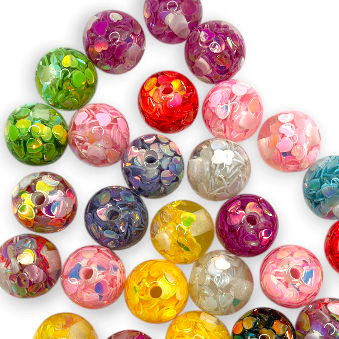 Fire Opal Heart Confetti 12mm Resin Beads - 25pc.