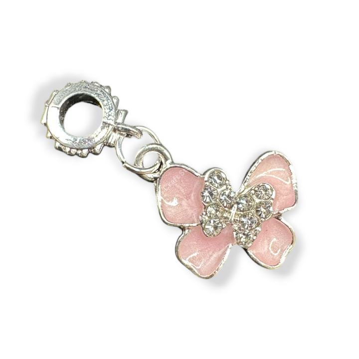 Silver Butterfly Enamel and Rhinestone Charm with Bail -10pc.