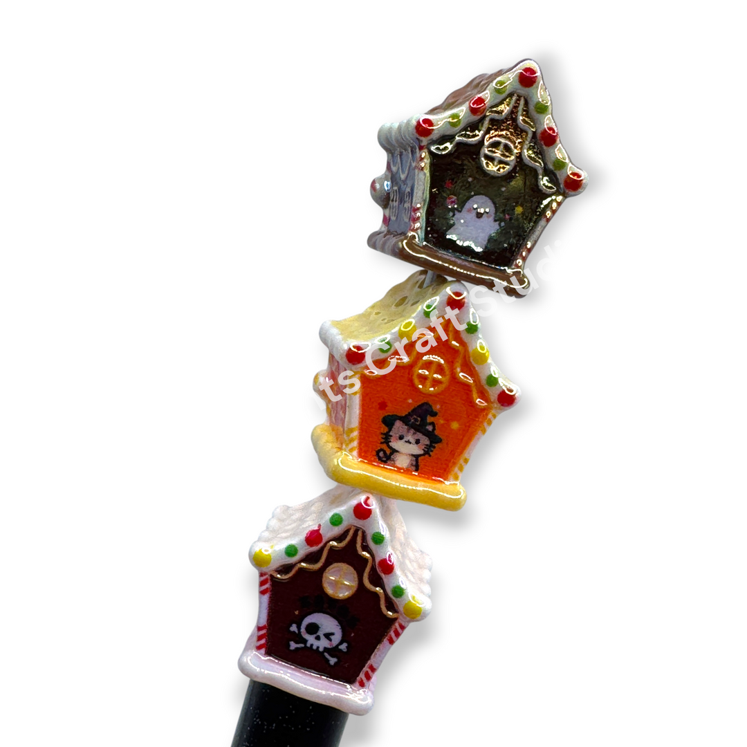 Halloween and Christmas Gingerbread UV Handpainted House Bead Mix -10pc.