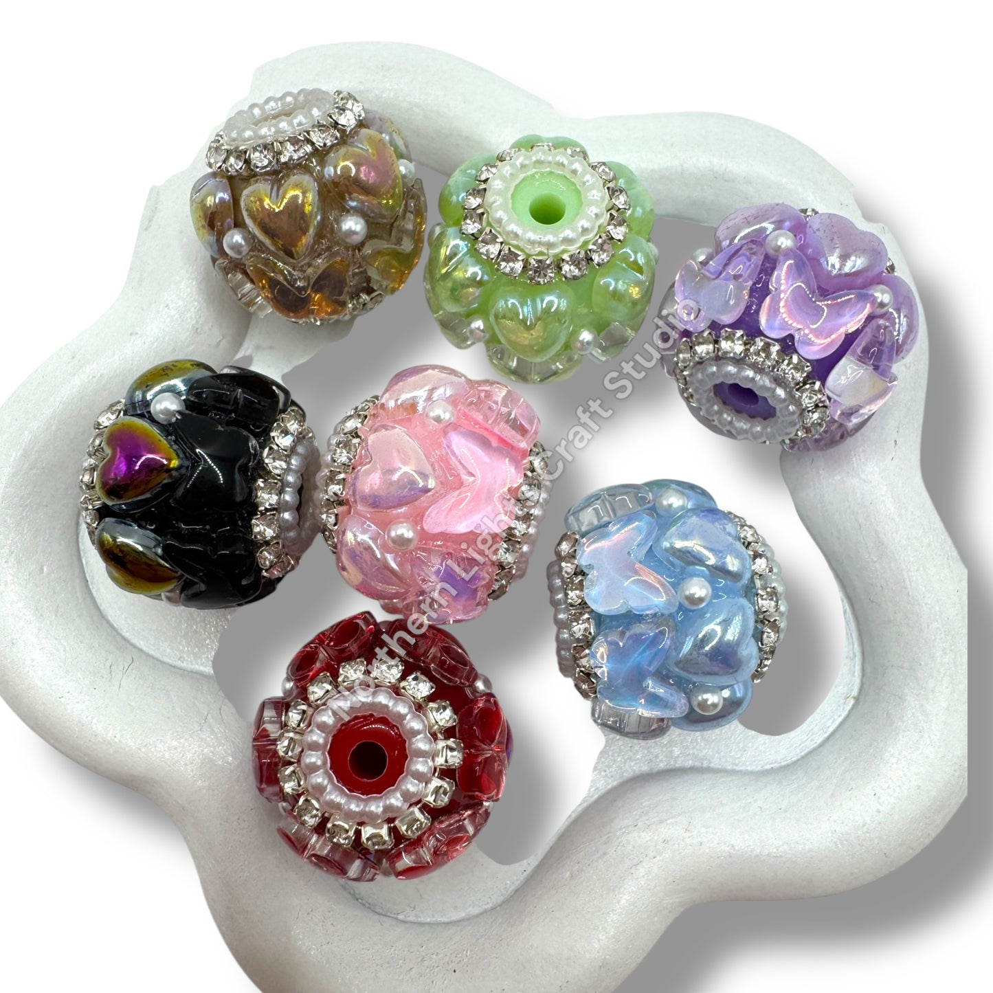 Butterfly Shiny Heart Fancy Bead -3pc.
