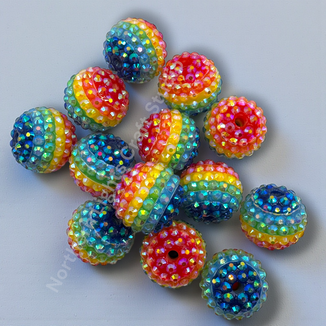 Rainbow AB Acrylic Rhinestone Bubblegum Beads - 10pc.