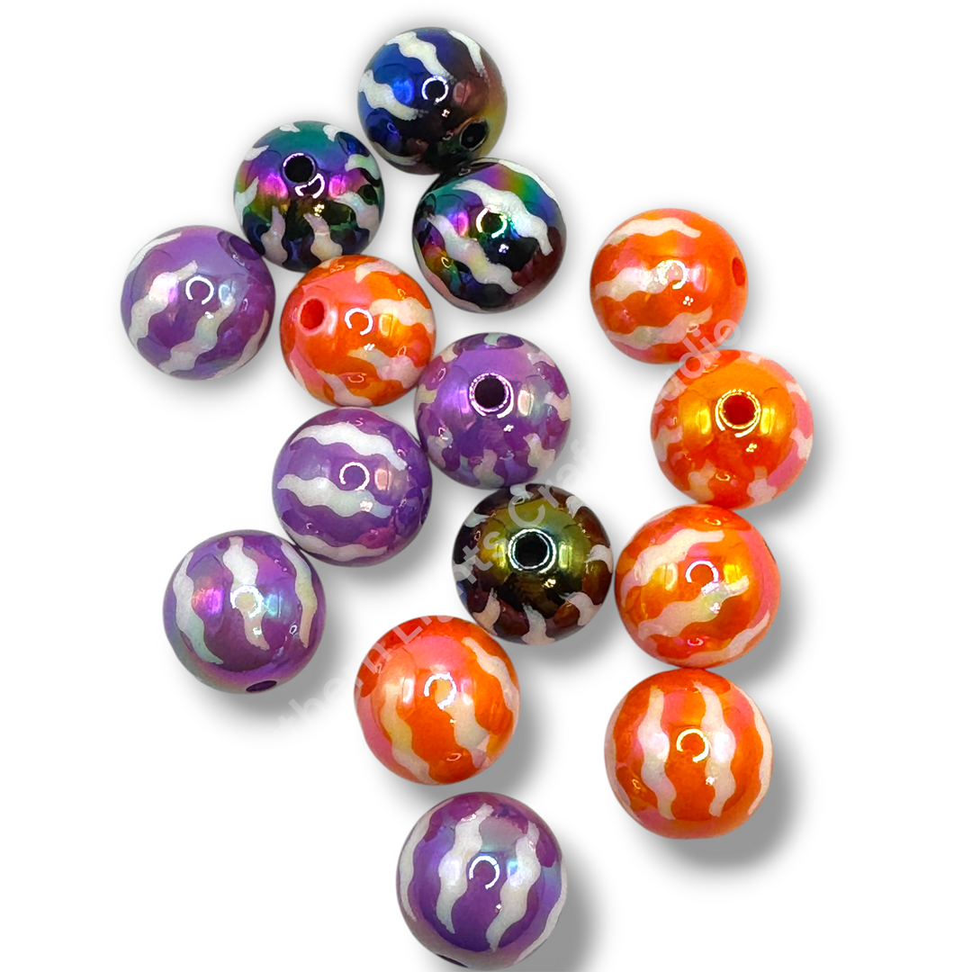Printed UV Pumpkin Wavy Stripe Halloween 16mm Acrylic Bead Mix - 20pcs.