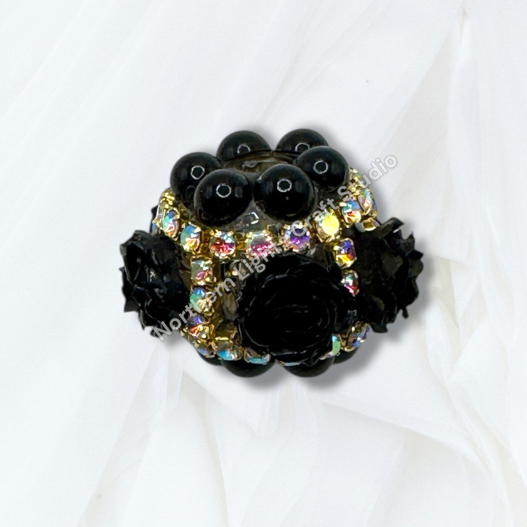 Fancy Velvet Flower and Rhinestone Bead -2pc.