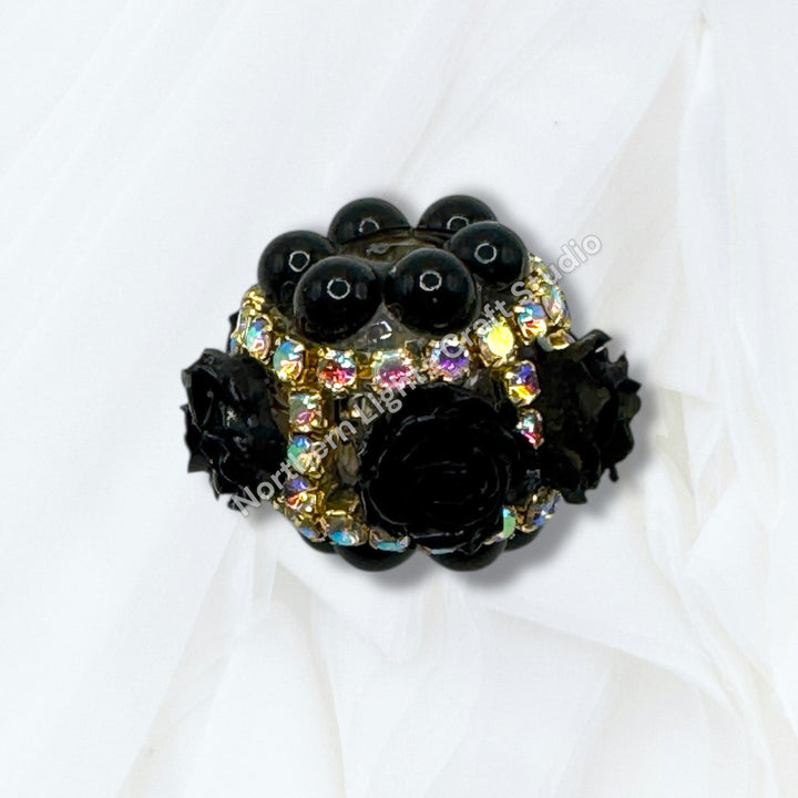 Fancy Velvet Flower and Rhinestone Bead -2pc.