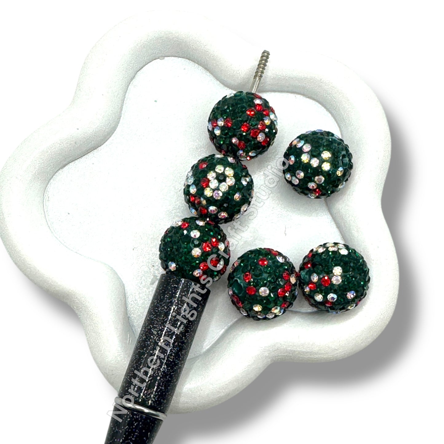 Christmas Rhinestone Beads-16mm - 10pc.