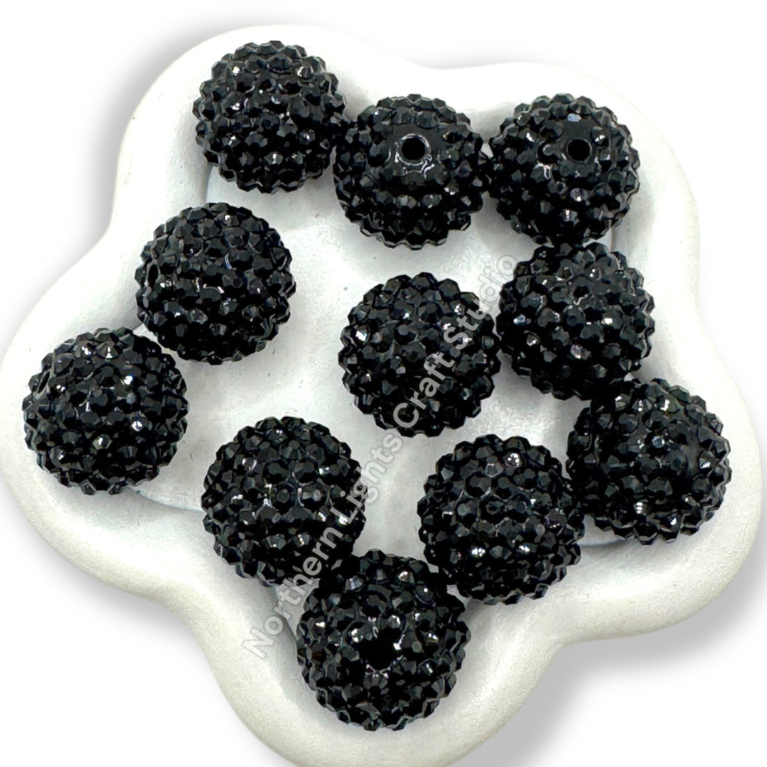 Black 20mm Acrylic Rhinestone Bubblegum Beads - 10pc.