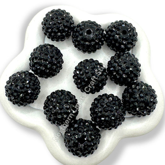 Black 20mm Acrylic Rhinestone Bubblegum Beads - 10pc.