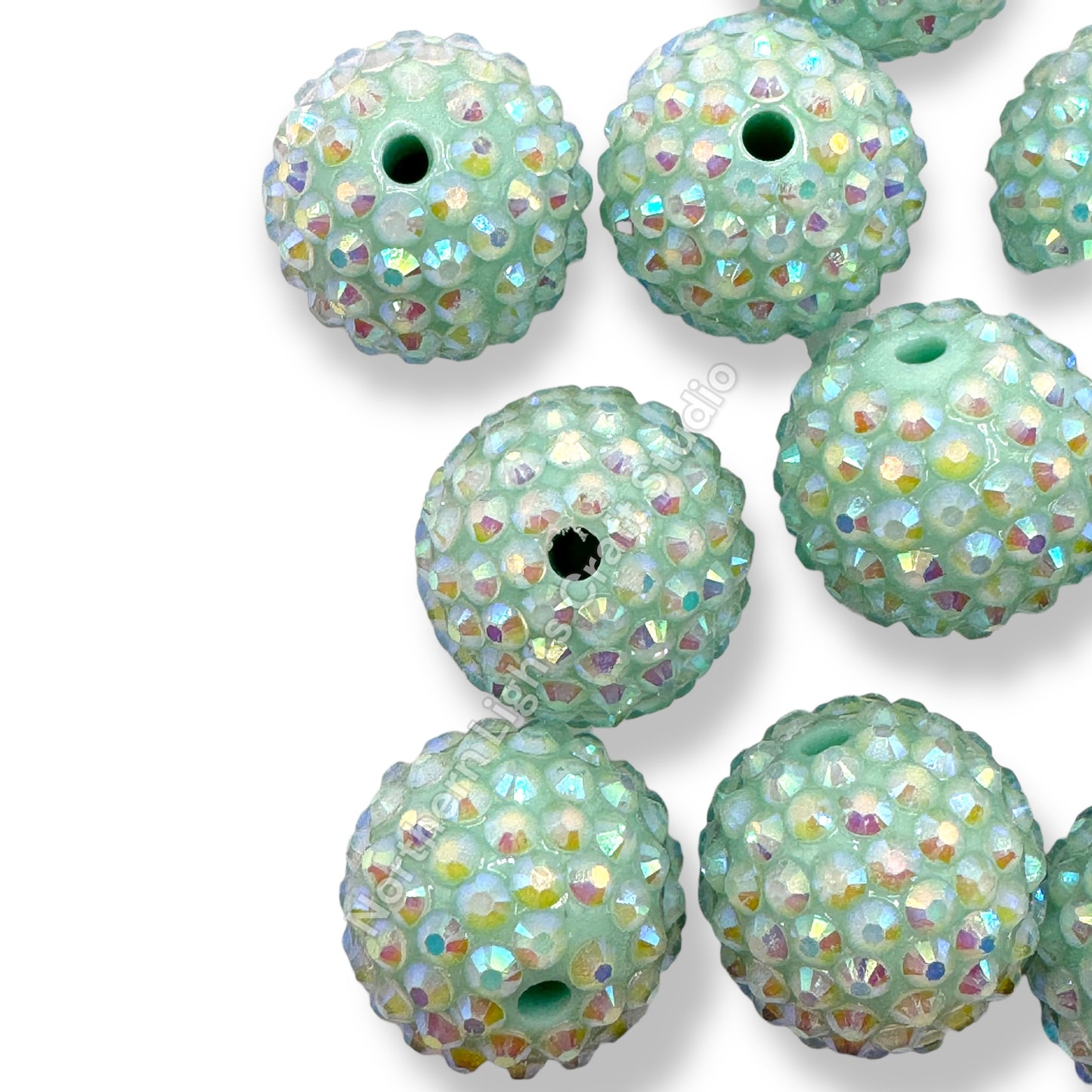 Mint Ice AB Acrylic 20mm Rhinestone Bubblegum Beads - 10pc.