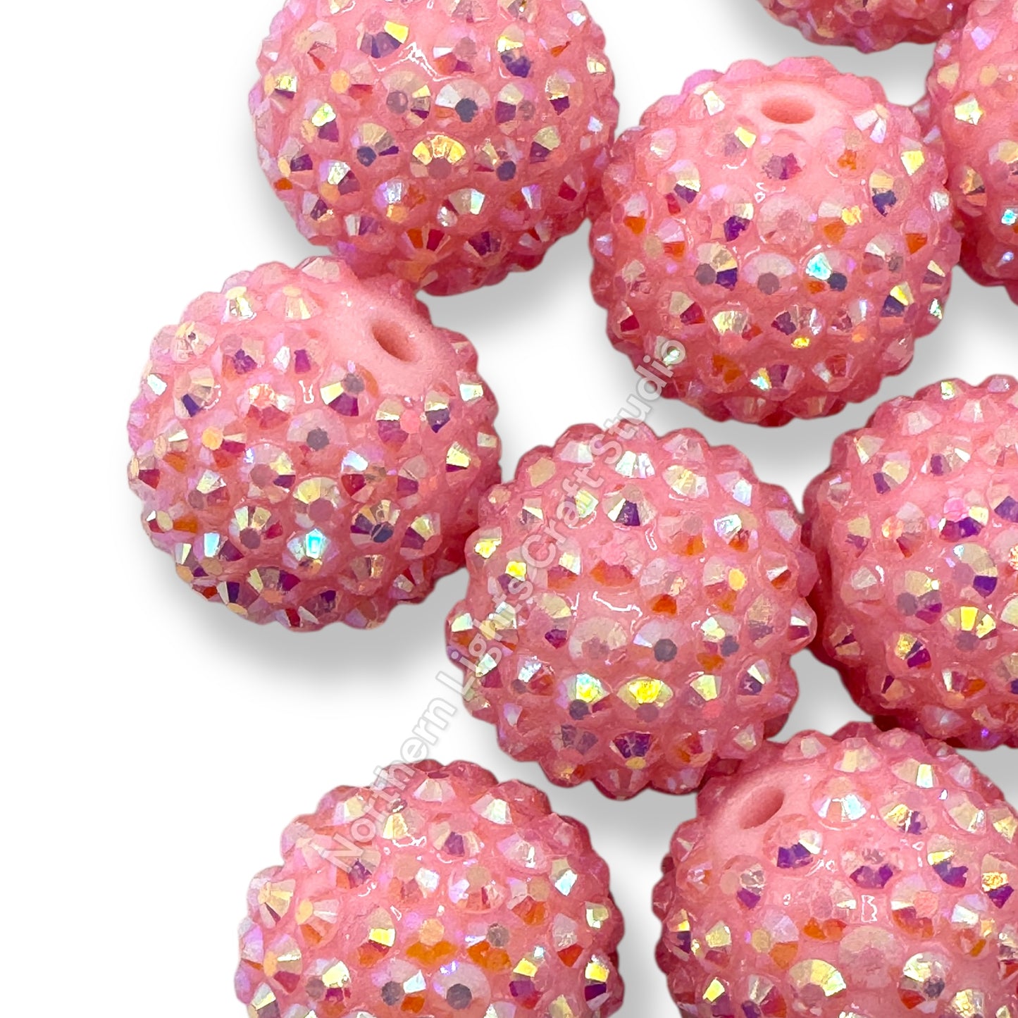 Pink AB 20mm Acrylic Rhinestone Bubblegum Beads - 10pc.