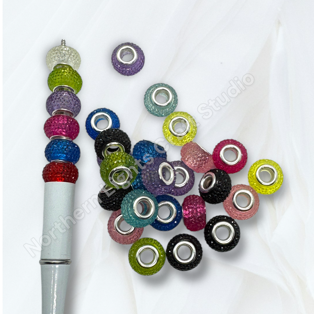Textured Jelly Bling Wheel Beads / 14mm Large Hole Spacer Beads - 25pc. Mix