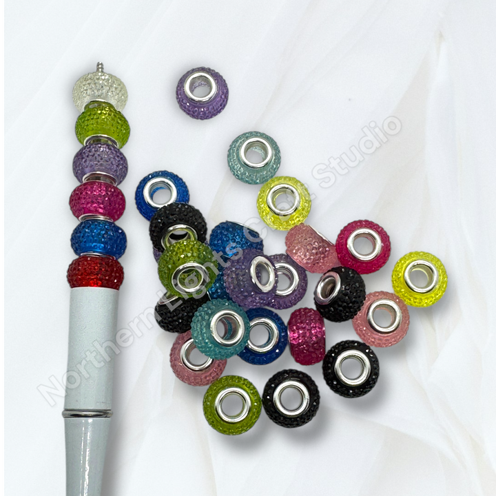 Textured Jelly Bling Wheel Beads / 14mm Large Hole Spacer Beads - 25pc. Mix