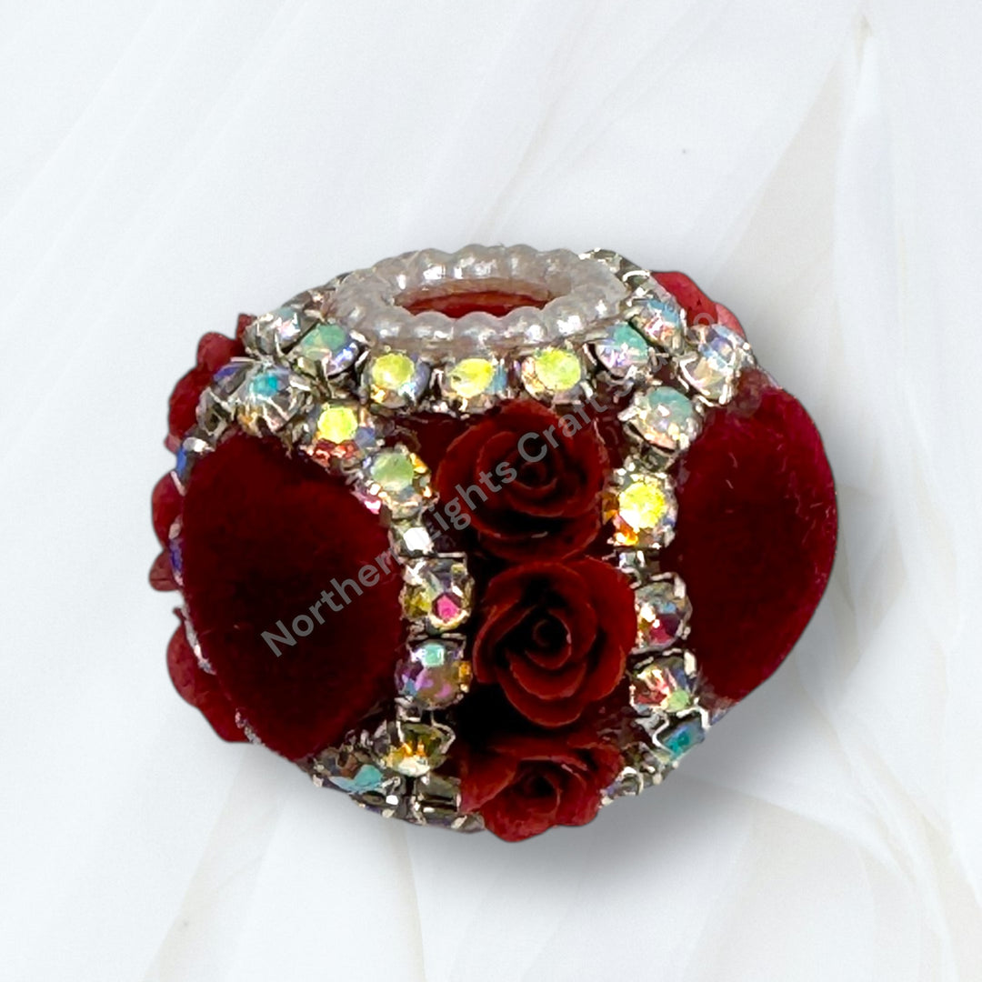 Fancy Velvet Heart and Flower Bead - 10pc.  mix