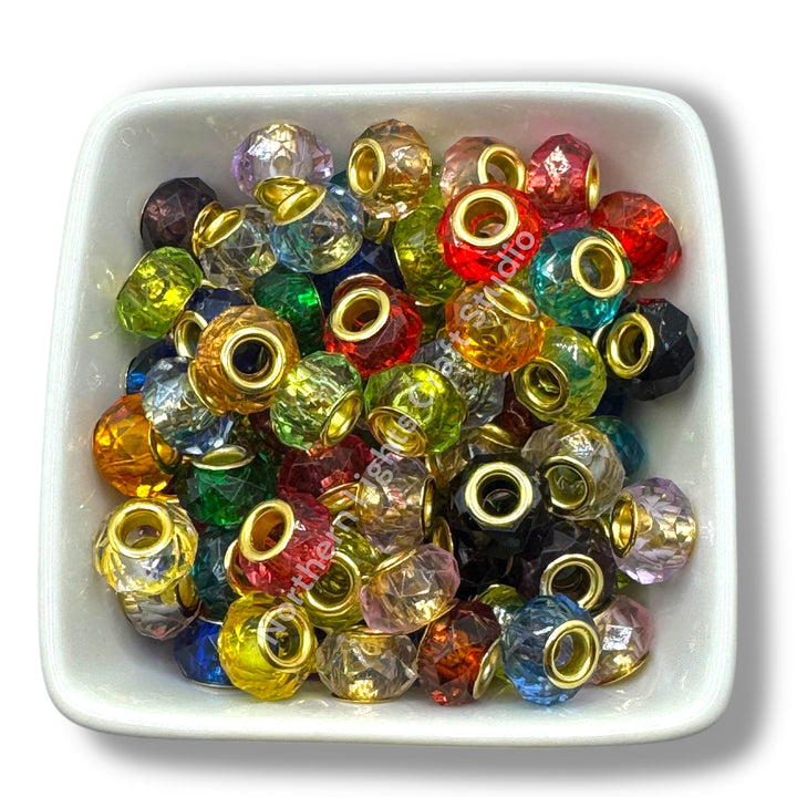 Clear Colorful Wheel Spacer 14mm Large Hole Beads - 25pc.