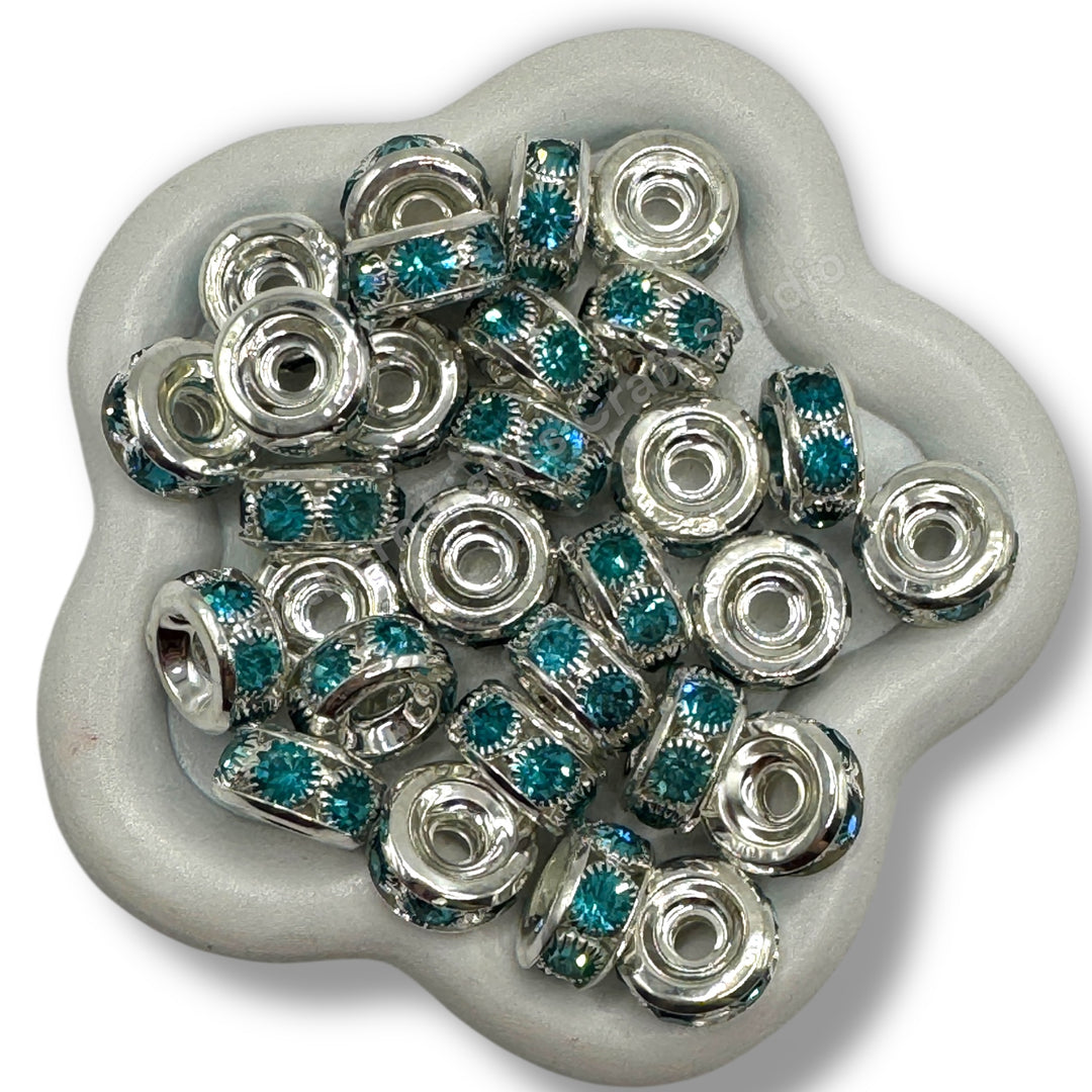 Metall Alloy Blue Crystal Silver 14mm Spacers -11 pc.