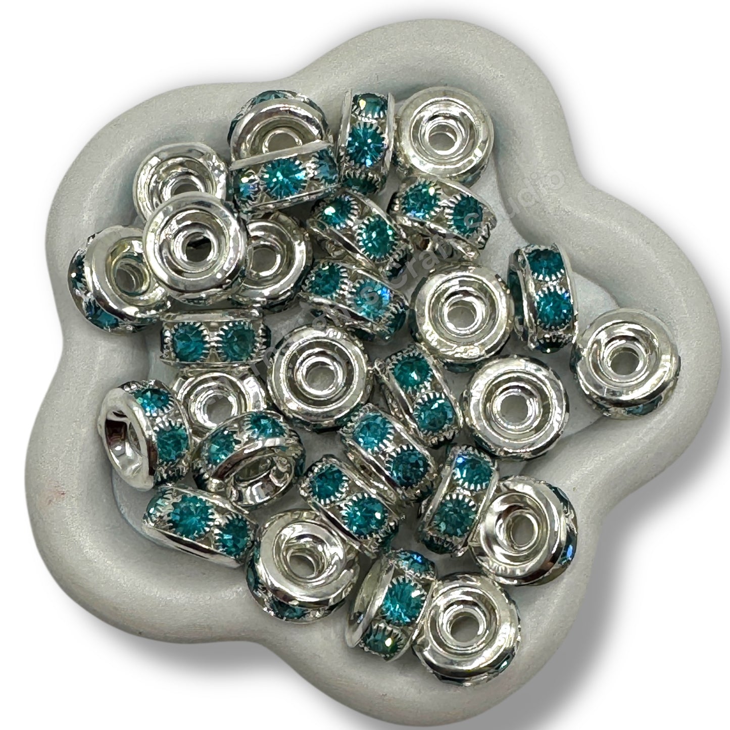 Metall Alloy Blue Crystal Silver 14mm Spacers -11 pc.