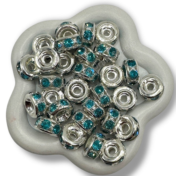 Metall Alloy Blue Crystal Silver 14mm Spacers -11 pc.