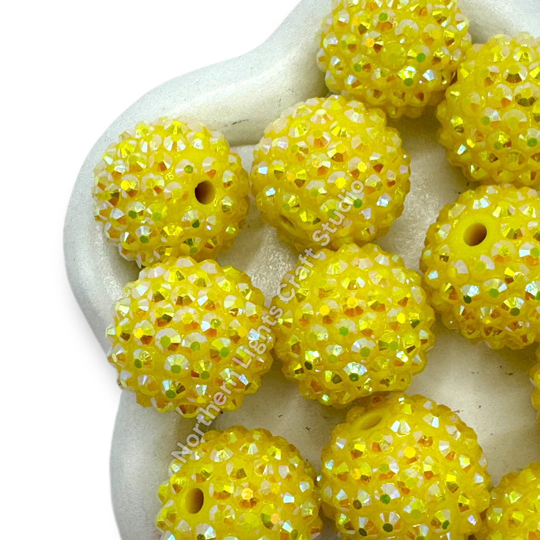 Yellow AB 20mm Acrylic Rhinestone Bubblegum Beads - 10pc.