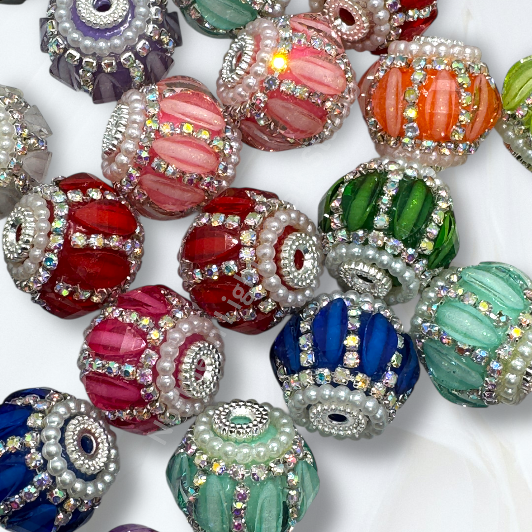 Fancy Pumpkin Slice Rhinestone Beads - 9 piece Mix