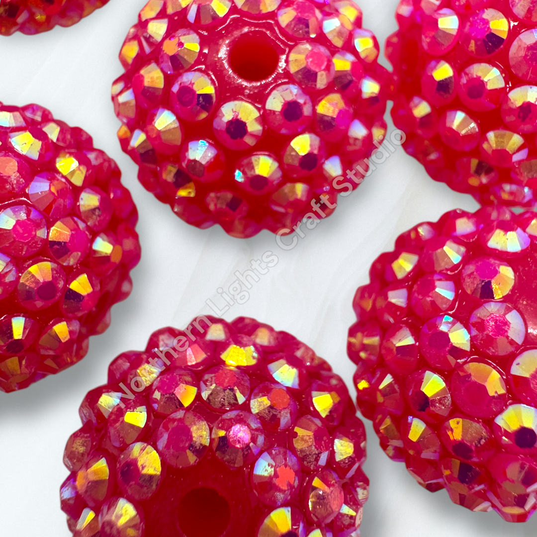 Fuchsia 20mm Acrylic Rhinestone Bubblegum Beads - 10pc.