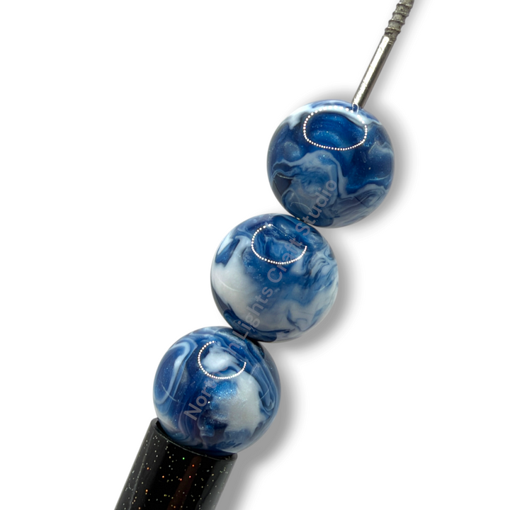 Blue and White Swirl Printed 16mm Acrylic Beads - 20pc.
