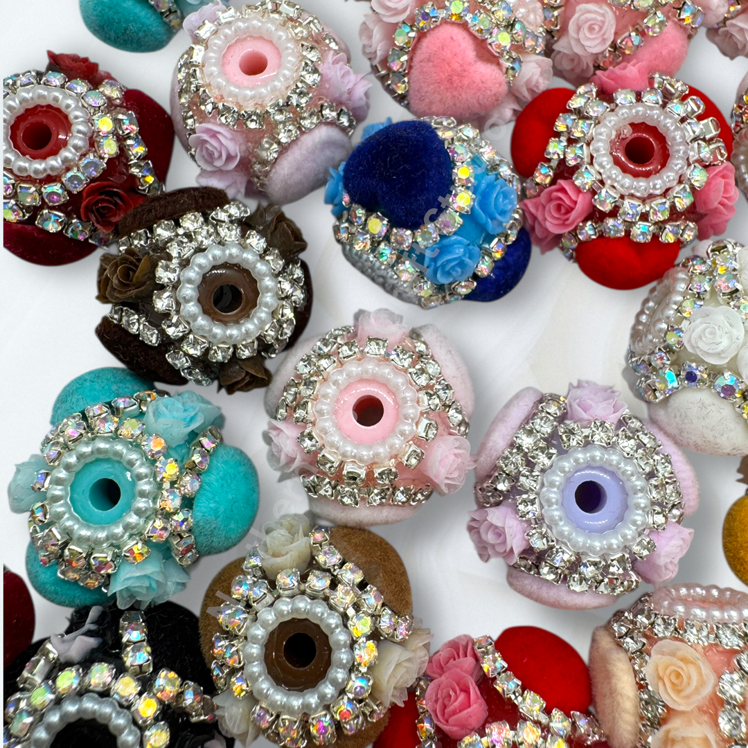 Fancy Velvet Heart and Flower Bead - 10pc.  mix