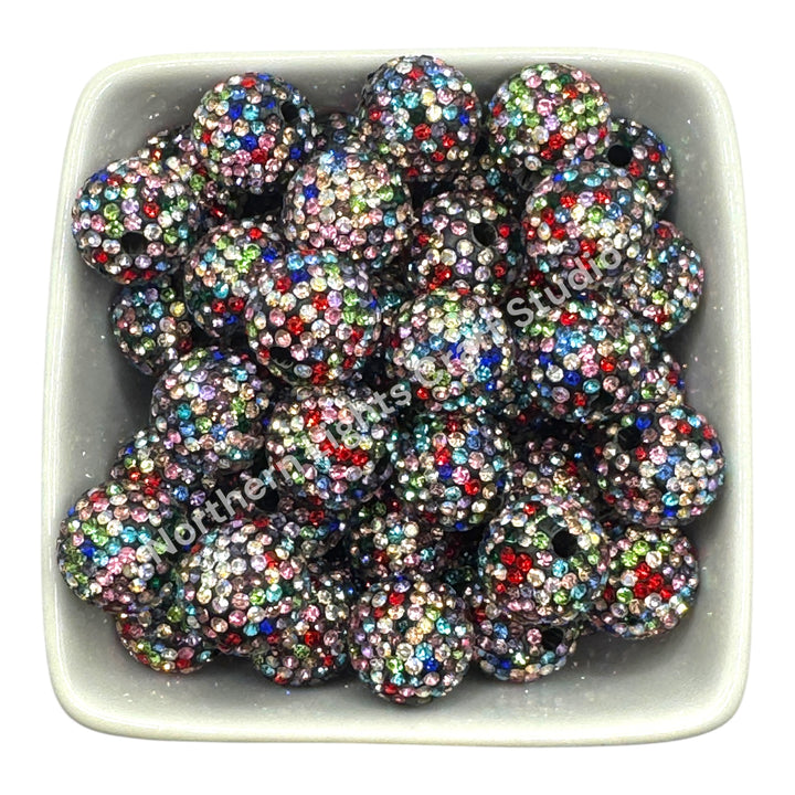 Multi Color Rhinestone Clay Base Beads-16mm - 10pc.
