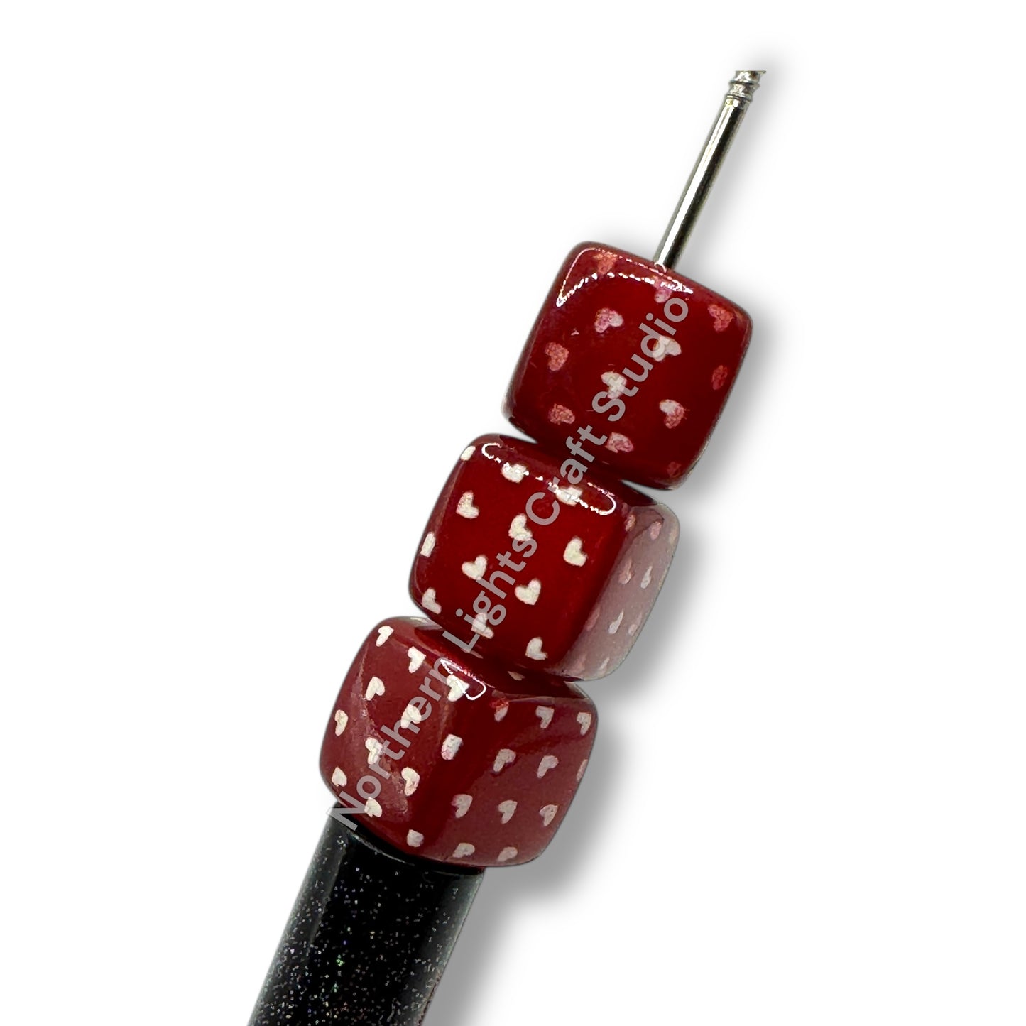 Printed Heart Cubes -14mm - 10pc.