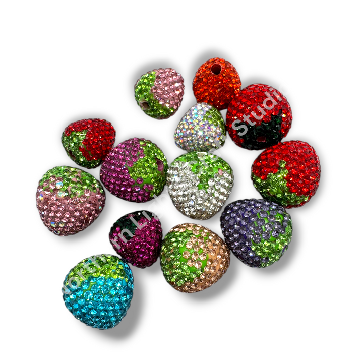 Rhinestone Strawberry Beads -Small or Large Sizes - 1pc.
