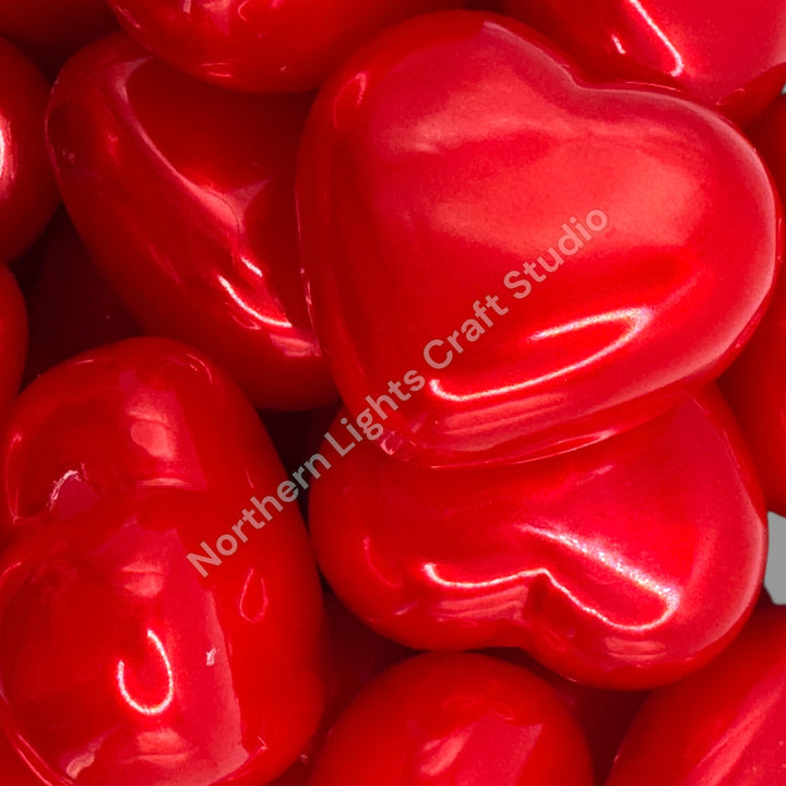 Puffy Acrylic Red Pearl Finish Hearts - 5 pc.