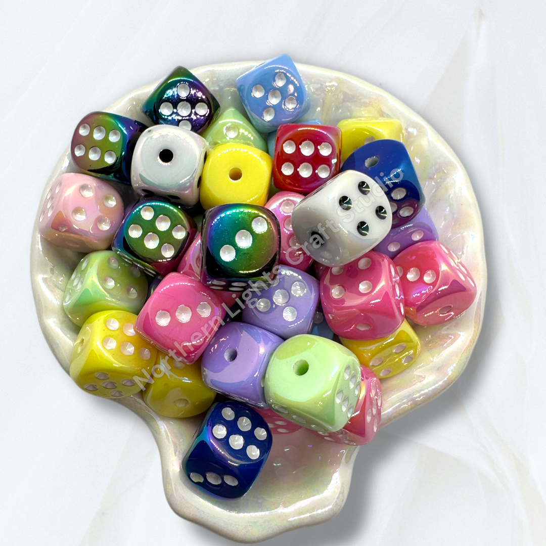 Colorful UV Coated Acrylic 14mm Dice Bead Mix - 20pc.