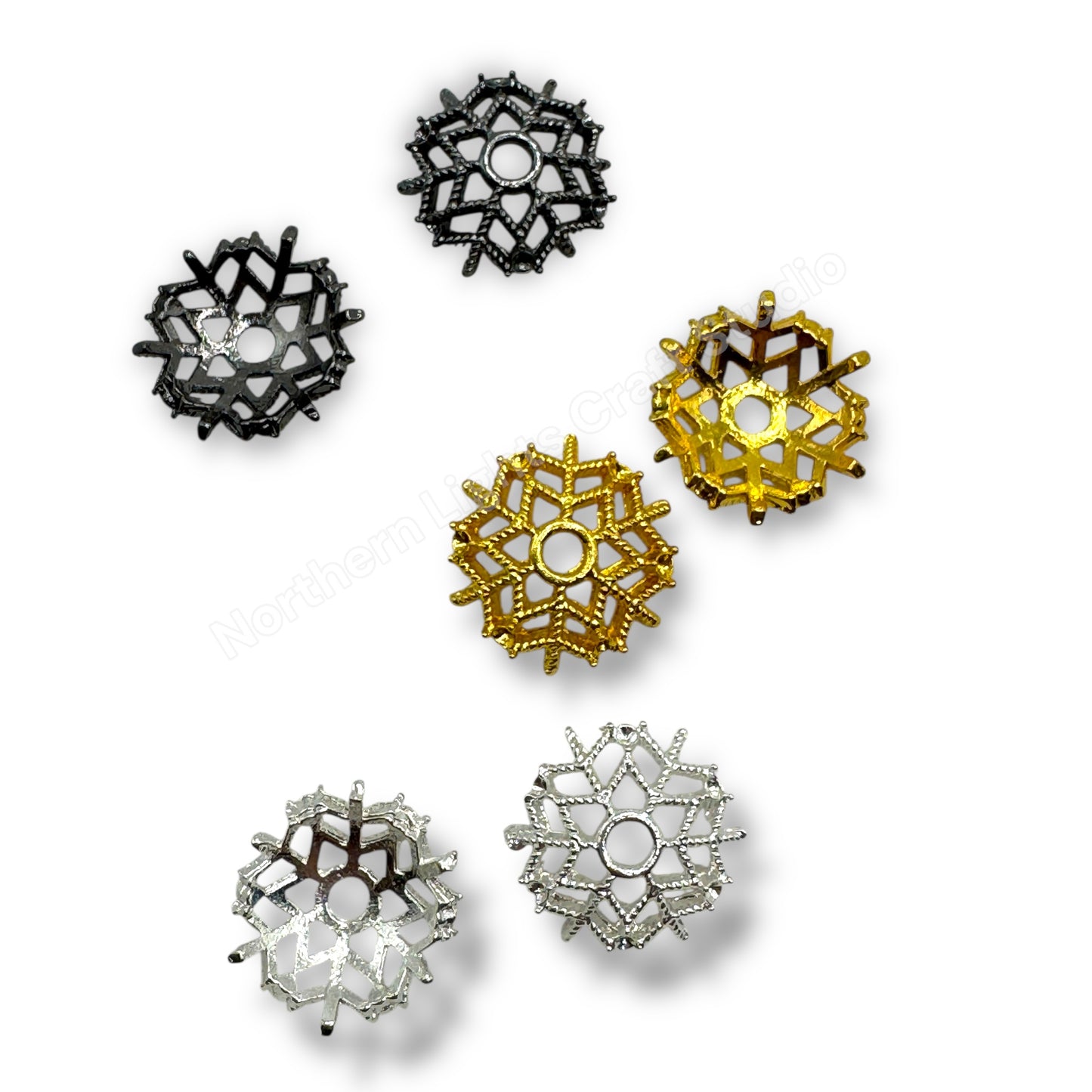 Metal Snowflake Bead Cap- 14mm -10pc.