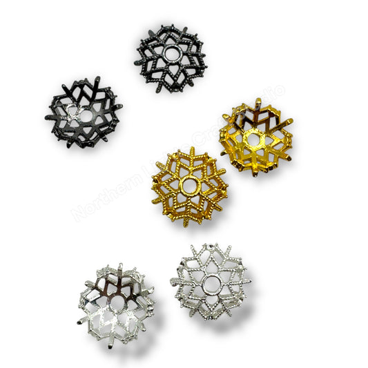 Metal Snowflake Bead Cap- 14mm -10pc.
