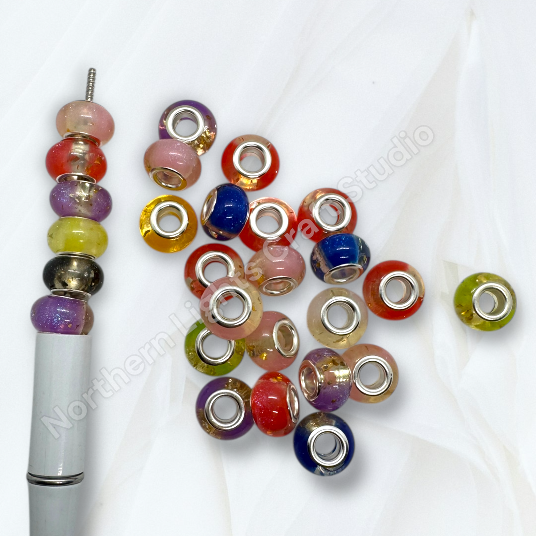 Galaxy Gold Flake Acrylic 14mm Large Hole Spacer Beads - 25pc. Mix