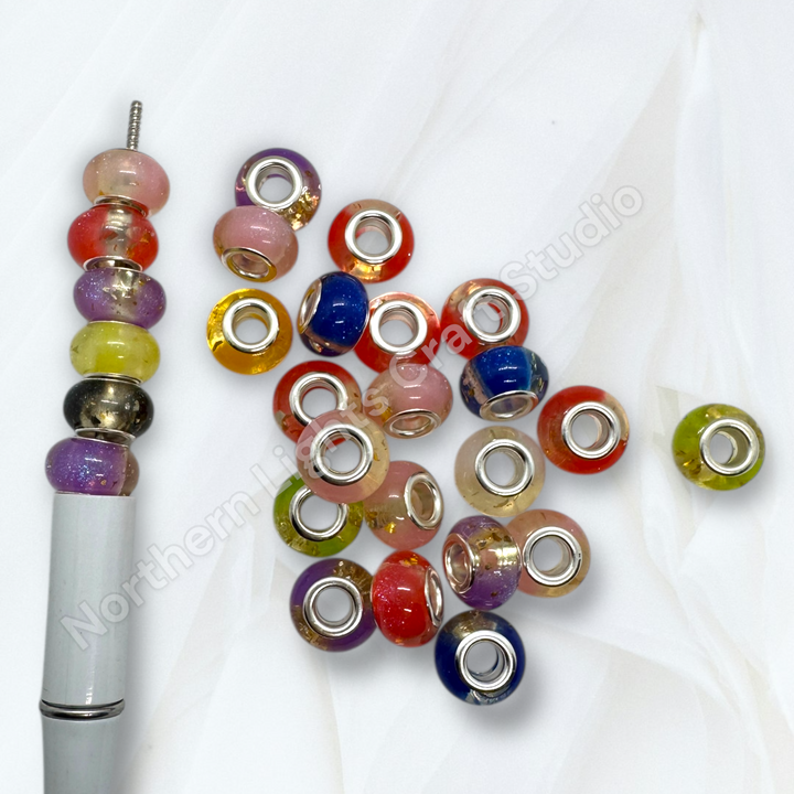 Galaxy Gold Flake Acrylic 14mm Large Hole Spacer Beads - 25pc. Mix