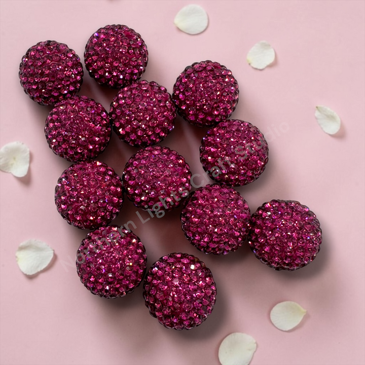 Magenta Rhinestone Clay Base Beads-16mm - 10pc.