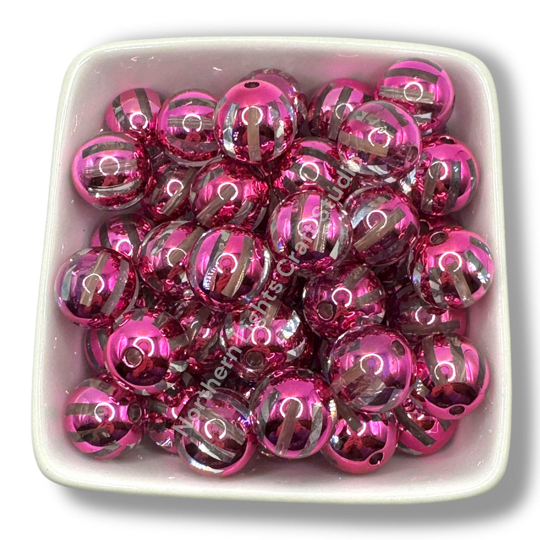 Shiny Striped 16mm Acrylic Beads - 20 pc.