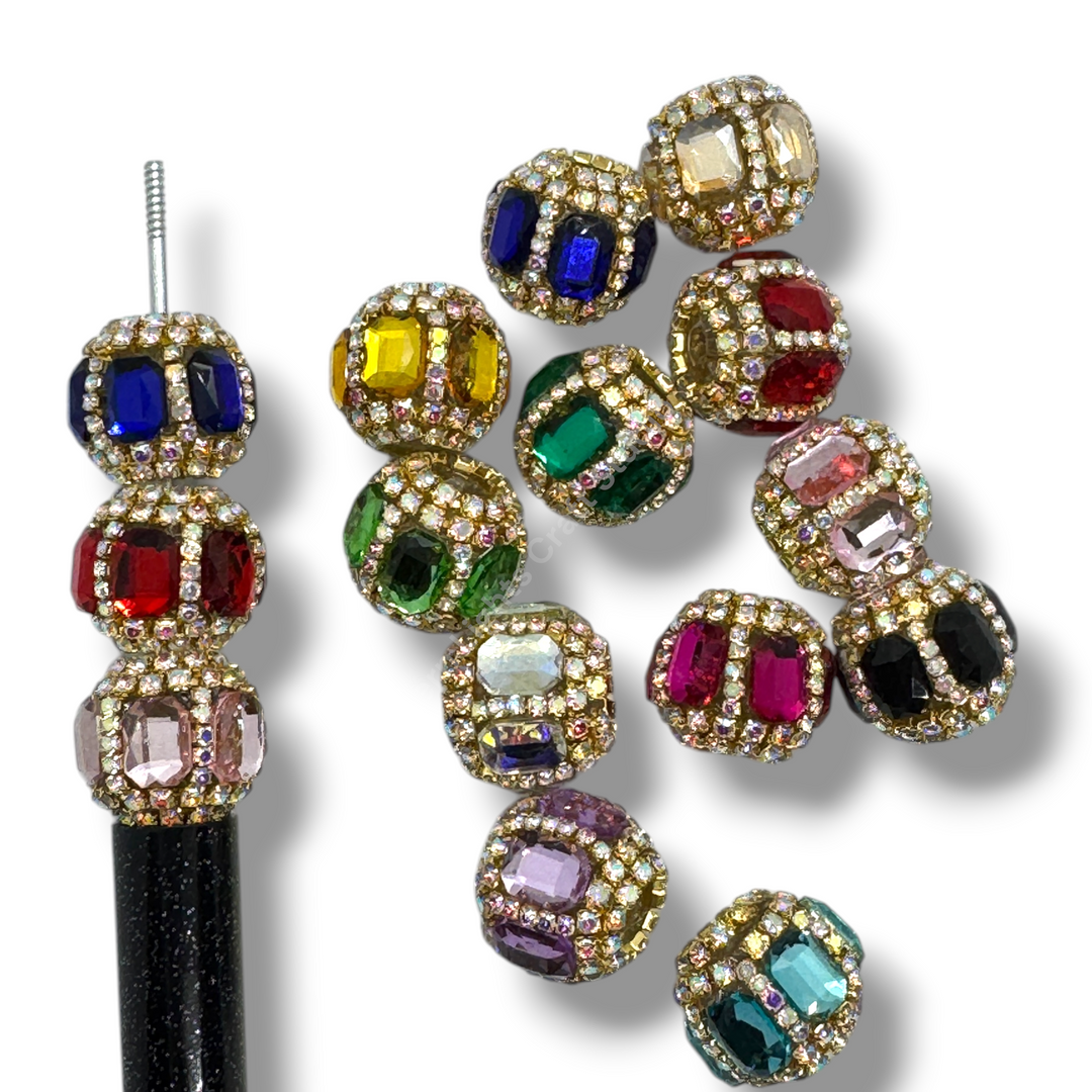 Fancy Gold AB Rhinestone Chain Crystal Mirror Beads -3pc.Single or 10pc. Mix