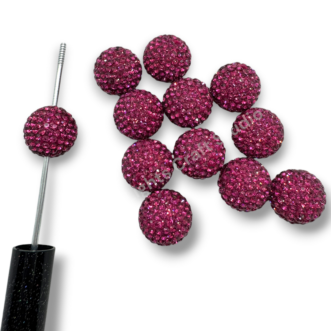 Magenta Rhinestone Clay Base Beads-16mm - 10pc.