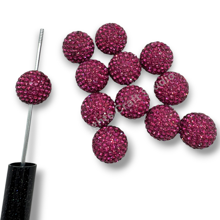 Magenta Rhinestone Clay Base Beads-16mm - 10pc.
