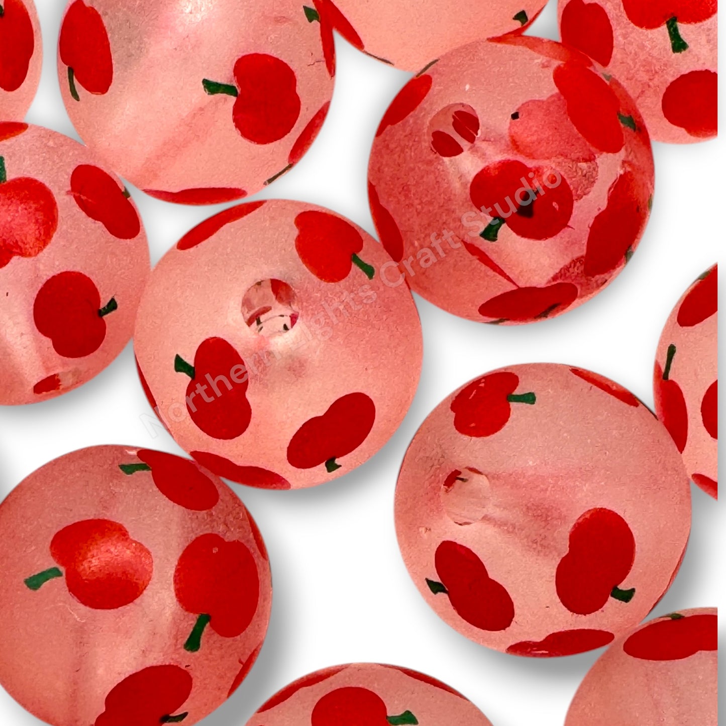 Strawberry or Apple Printed Beads -16mm - 10pc.
