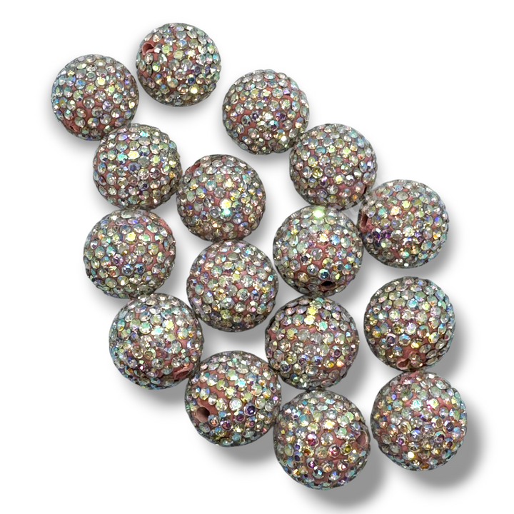 Pink AB Bling Rhinestone Clay Base Beads-16mm - 10pc.