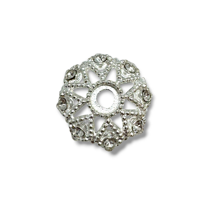 Metal  Flower Star Bead Cap With Rhinestones - 16mm -10pc.