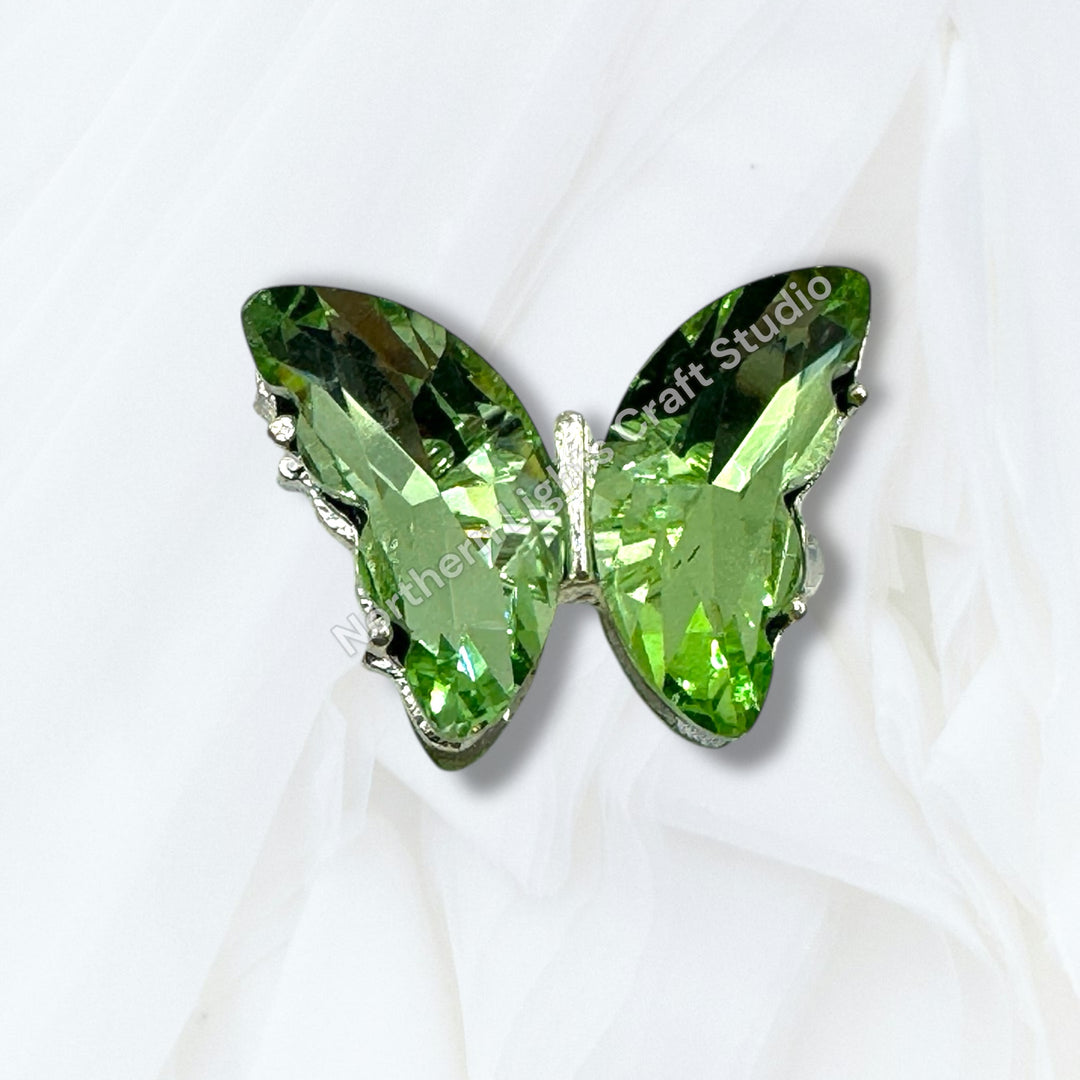 Metal Alloy Silver Crystal Butterfly Bead -2pc.