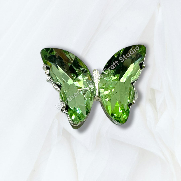 Metal Alloy Silver Crystal Butterfly Bead -2pc.