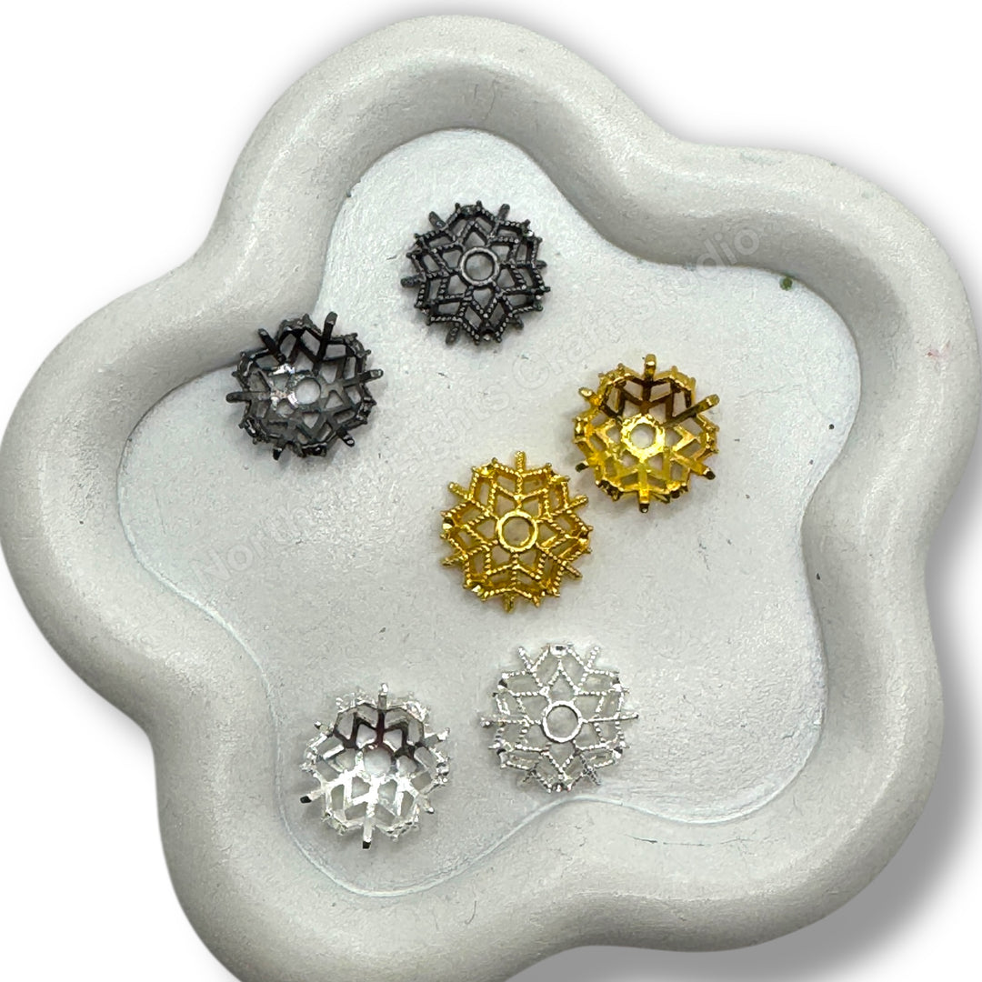 Metal Snowflake Bead Cap- 14mm -10pc.